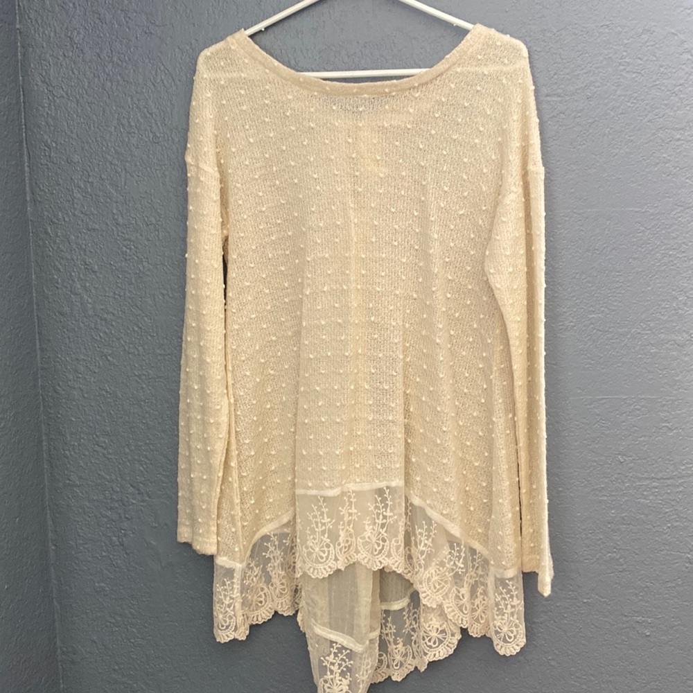Women’s M a’reve Knit Blend/Partial Sheer Back sweater Top Ivory